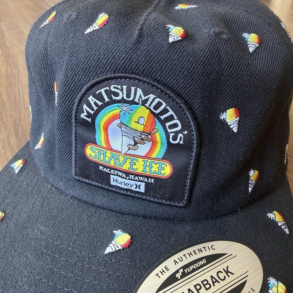HURLEY x Matsumoto Shave Ice Haleiwa Hawaii Black Hat Snow Cone Embroidered Snap